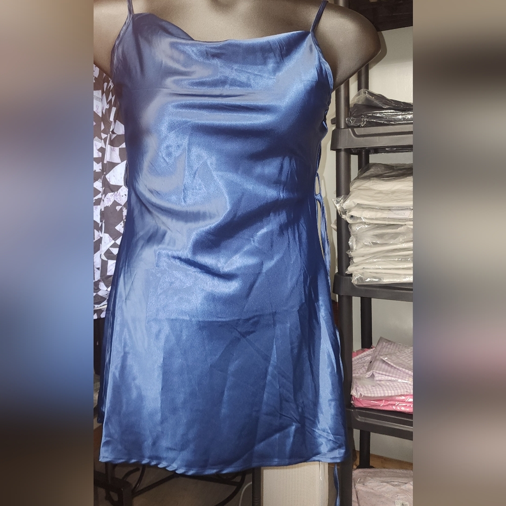 Cider Blue Mini Dress Elegant Satin